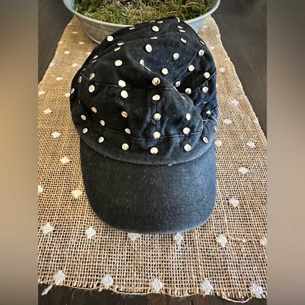 Distressed Black Studded Ball Cap